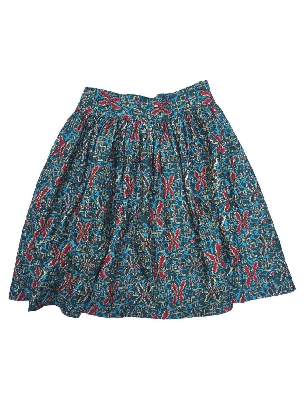 Ikunde Collection Handmade Rwanda Cotton Skirt Teal Raspberry Print Small